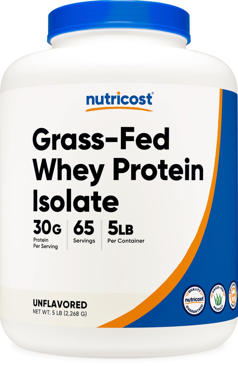 Nutricost Grass-Fed Whey Protein Isolate (Unflavored) 5LBS - rBGH Free, Non-GMO & Gluten Free - Image 1